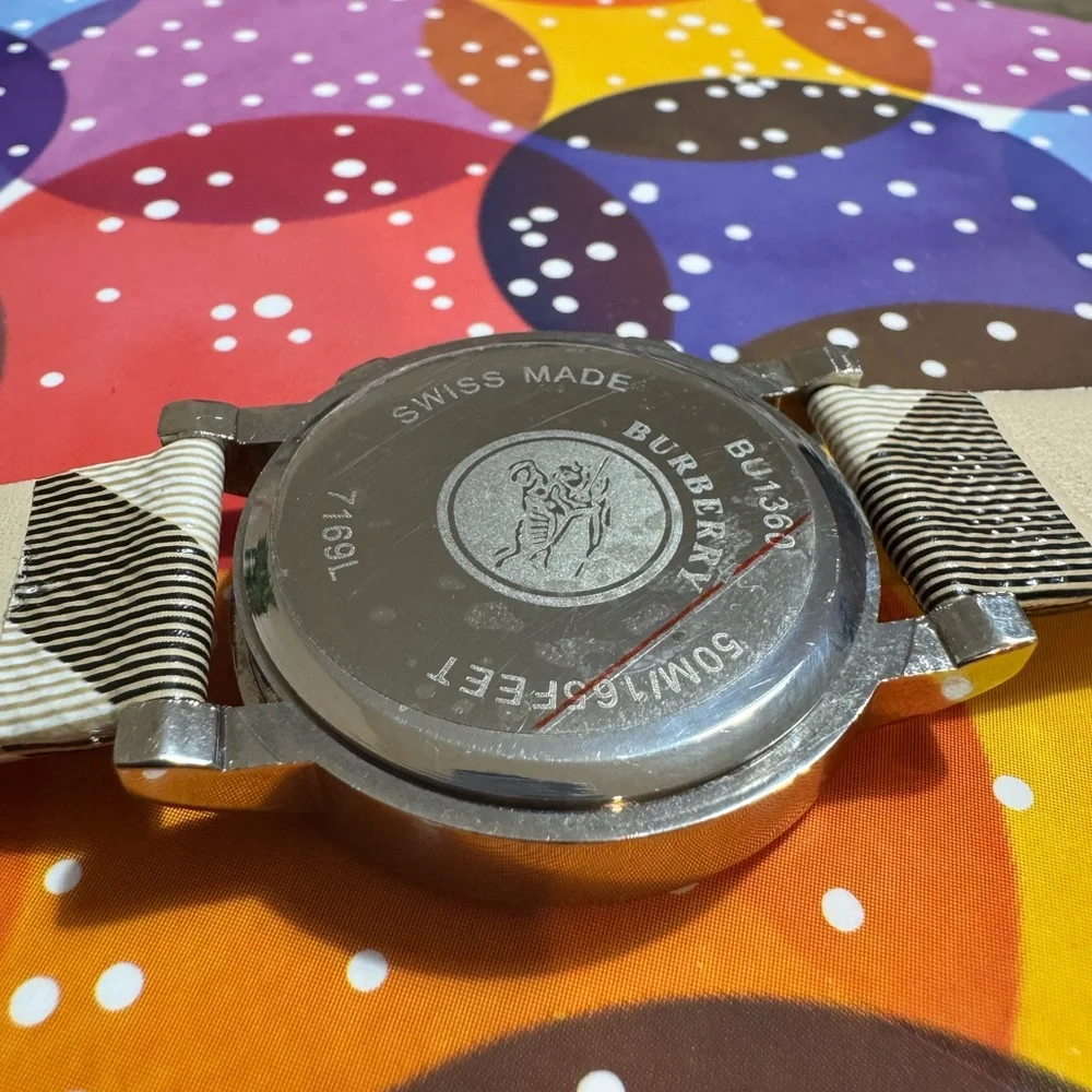 Men's large face Watch - Silver and Cream Plaid - Picture 6 of 11